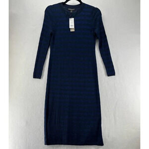 Banana Republic Sweater Dress Sz PXS Striped Metallic Ribbed Pullover Midi Blue